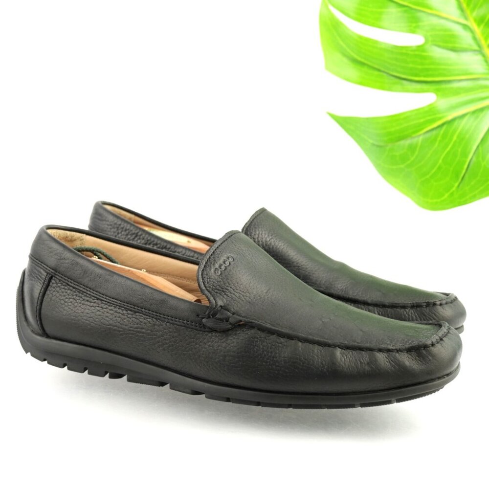 Ecco Mens Classic Moc Loafers Size 45 11 Black Leather Moc Driving Shoes Slip On
